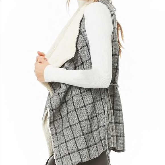 Plaid Belted Drape Front Vest - Picture 3 of 4